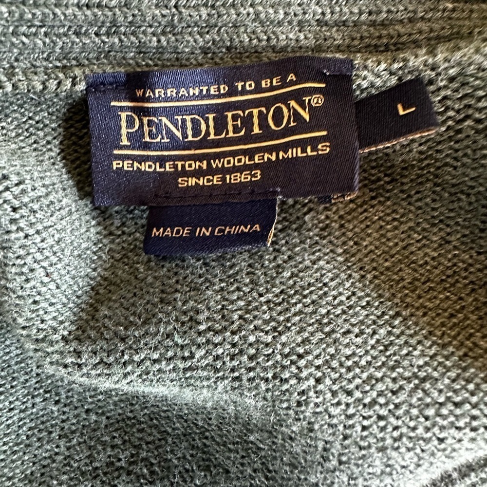 Pendleton Green V-Neck Cardigan Cotton Sweater Large Excellent Condition! - Picture 7 of 7